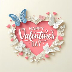Happy valentines day text with butterfly heart on isolated background for copy space created with generative ai