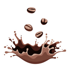 Splash of coffee with beans PNG
