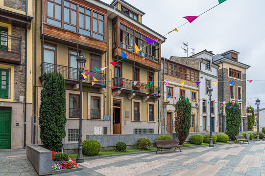 Fototapeta Colorful street in the town of Navia, Spain