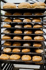 barras de pan de panadería saliendo del horno. 
 - obrazy, fototapety, plakaty