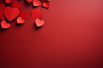 Red paper hearts on red paper background. Love and Valentine's day concept. photograph