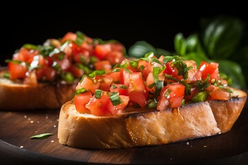 Delicious Italian Bruschetta with Fresh Ingredients - Appetizing Food Photography with Copy Space