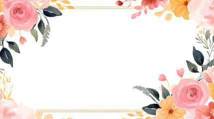 Floral frame with watercolor flowers, decorative flower background pattern, watercolor floral border background