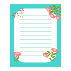 Kids notebook page template. Cute card notes, notepaper, to do list, note, memo, checklist, planner with colorful page.