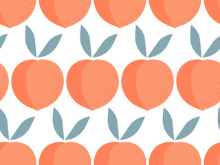 Seamless peach fruit sketch pattern. Hand drawn peaches pattern on white background. Organic tropical food template for wallpaper, wrapping paper, textile, scrapbooking. Pink healthy sweet fruit