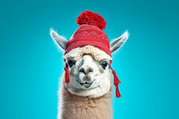 Camel with Red Hat and Fluffy Hair