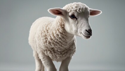 Fototapeta premium Portrait of a white lamb on a gray background, studio shot