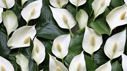  a large group of white flowers with green leaves on the top and bottom of the petals on the bottom of the petals.