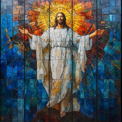 A Majestic Portrait of Jesus on a Stained Glass Wall