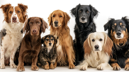 沢山の犬の集合写真(背景無し,白背景,様々な種類)