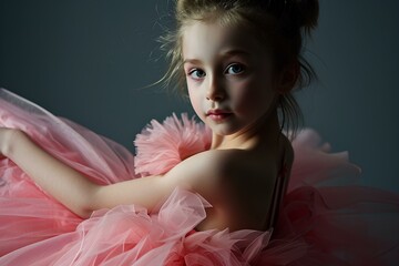 A cute and lovely preschool girl in a pink ballerina outfit. dressed a pink tutu. generative AI - obrazy, fototapety, plakaty