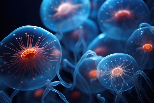 A close up of a bunch of jelly like objects. Generative AI.