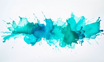 Top view of turquoise watercolor splash on white background, AI generator