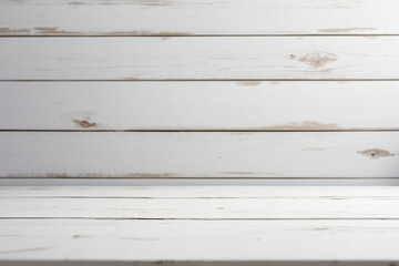 Obraz premium Empty white table with a blurred background and copy space