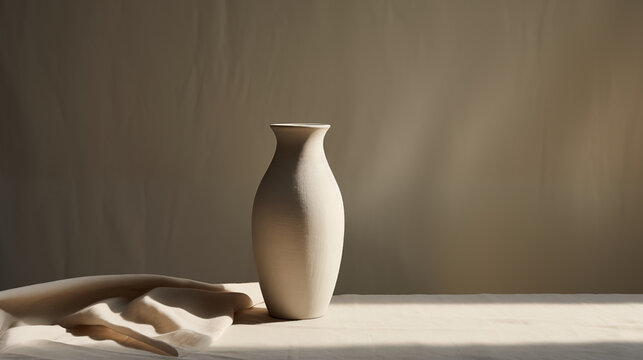 Empty vase with no handles in raw clay