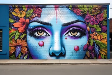 Captivating Floral Eyes Mural on Urban Street