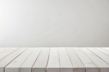 Empty white table with a blurred background and copy space