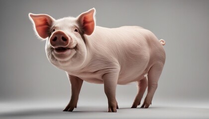 Studio portrait of a pig on a gray background. 3d rendering
