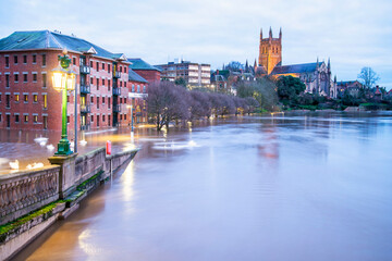 Severe floods on the River Severn,and record high river water levels,alongside Worcester...