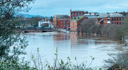 January floods on the River Severn,at Worcester City,view from...