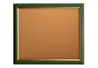 Fototapeta premium Green wooden frame cork board on white background. png isolated background. cork board blank