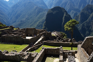 stone-built buildings in the ancient Inca city of Machu Picchu