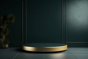 Product podium in dark green warm colors for product presentation. Mockup for branding, packaging