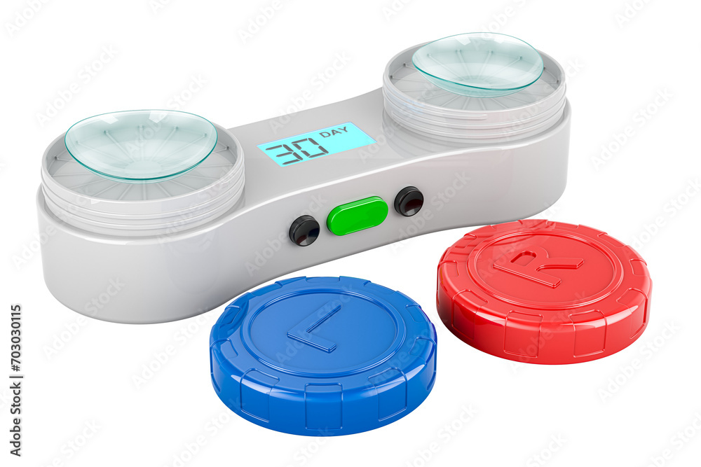Wall mural contact lenses container with digital display showing how many days are left before lens change. 3d 