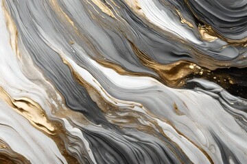A mesmerizing interplay of liquid gray, white, and gold textures.