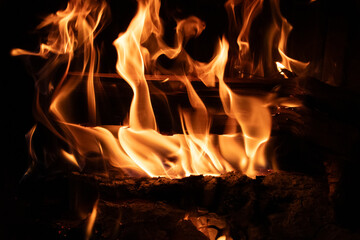ogień, płomień, palące się drewno, kominek, fire, flame, burning wood, fireplace - obrazy, fototapety, plakaty