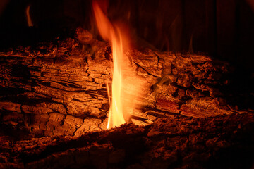 ogień, płomień, palące się drewno, kominek, fire, flame, burning wood, fireplace - obrazy, fototapety, plakaty