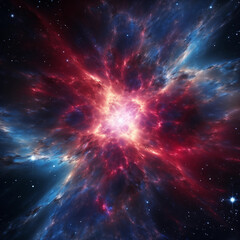 Fototapeta na wymiar Giant star explodes in red and blue light