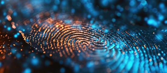 Fingerprints are used for online applications, business, communication, networking, transactions, stock trading, and data protection. - obrazy, fototapety, plakaty