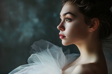 An elegant and lovely teenage girl in a ballerina outfit. dressed a white tutu. generative AI - obrazy, fototapety, plakaty