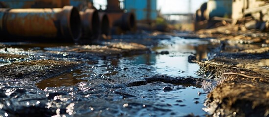 Sewage treatment, oil spillage prevention, waste disposal services, and garbage management plan for removing oil spillages and sludge. - obrazy, fototapety, plakaty