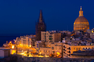 Fototapeta na wymiar Cityscape of Valletta Old Town by night, Malta