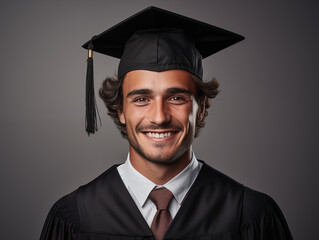 Portrait of a young male graduate neutral background