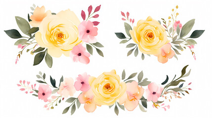 Floral frame with watercolor flowers, decorative flower background pattern, watercolor floral border background