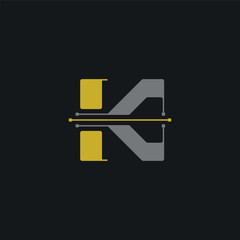 A logo of a letter k in light gray and yellow, logo related to electronics