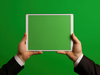 Fototapeta na wymiar person holding a tablet with a green screen