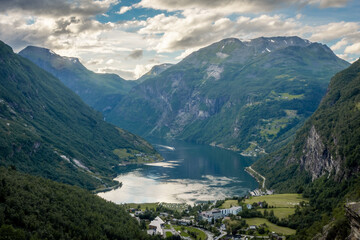 Fototapeta na wymiar View over the fjord of Geiranger, Norway