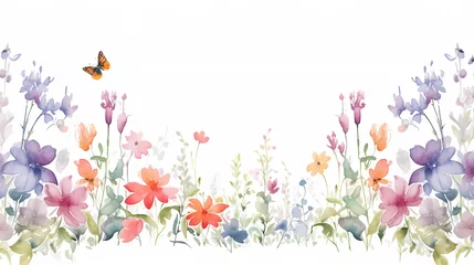 Foto op Plexiglas Floral frame with watercolor flowers, decorative flower background pattern, watercolor floral border background © feng