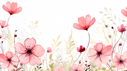 Floral frame with watercolor flowers, decorative flower background pattern, watercolor floral border background