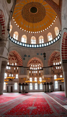 Fototapeta na wymiar View of the Suleymaniye Mosque from the inside, Istanbul, Turkey.