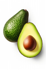 Two slices of avocado isolated on the white background. One slice with core. High quality photo