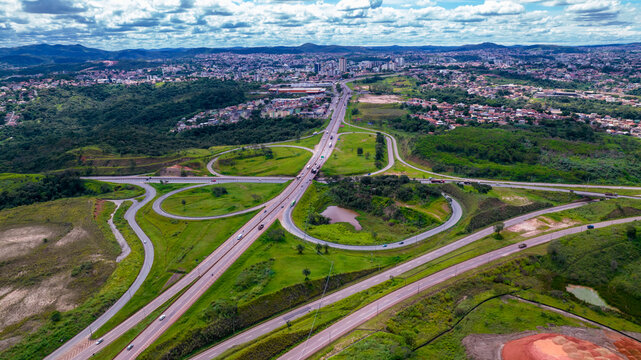 Aerial view of Betim, Belo Horizonte, Brazil. Access interchange to Fern&atilde;o Dias highway