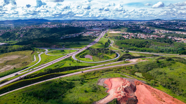Aerial view of Betim, Belo Horizonte, Brazil. Access interchange to Fern&atilde;o Dias highway