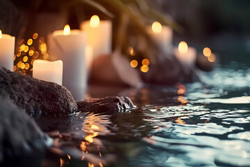 burning candle at the side of spa pool