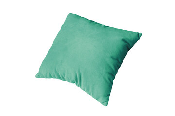 Decorative green rectangular pillow for sleeping and resting isolated on white, transparent...