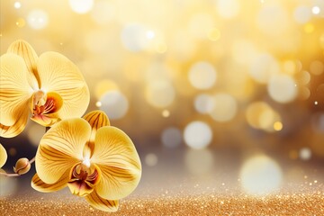 Yellow orchid with exquisite petals on isolated bokeh background, offering space for text placement